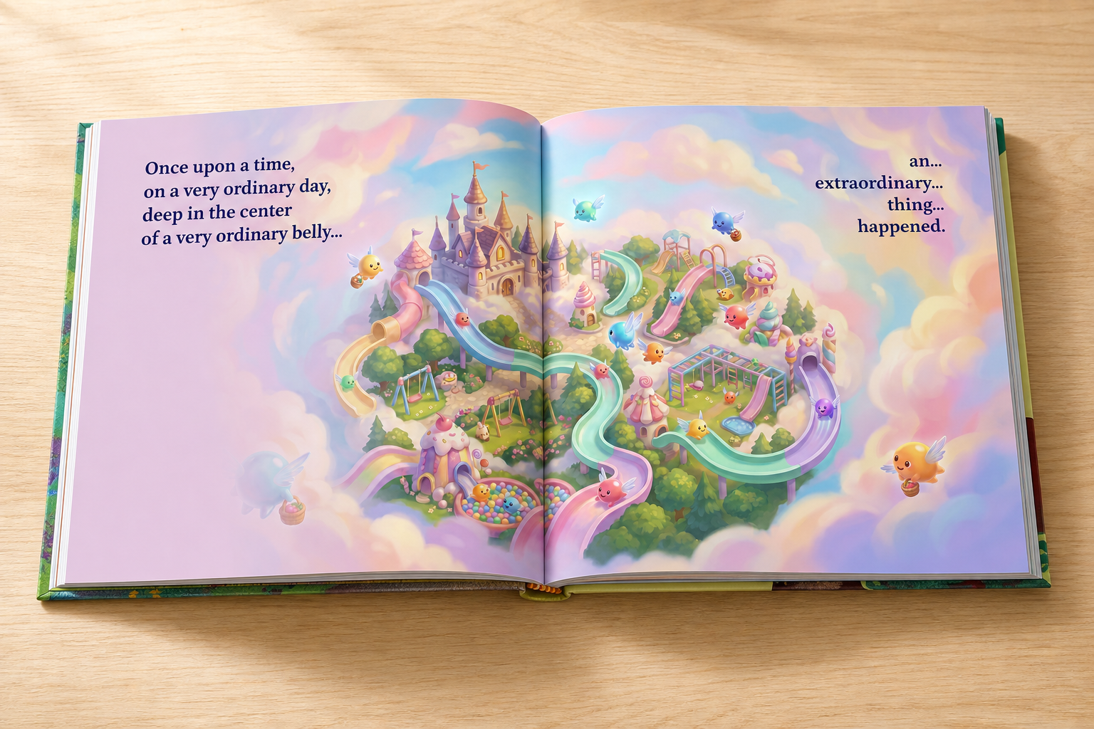 The Little Breath Who Found Her Calm, an interior spread of Bree's cloud playground